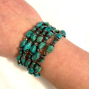 Turquoise bead and leather bracelet